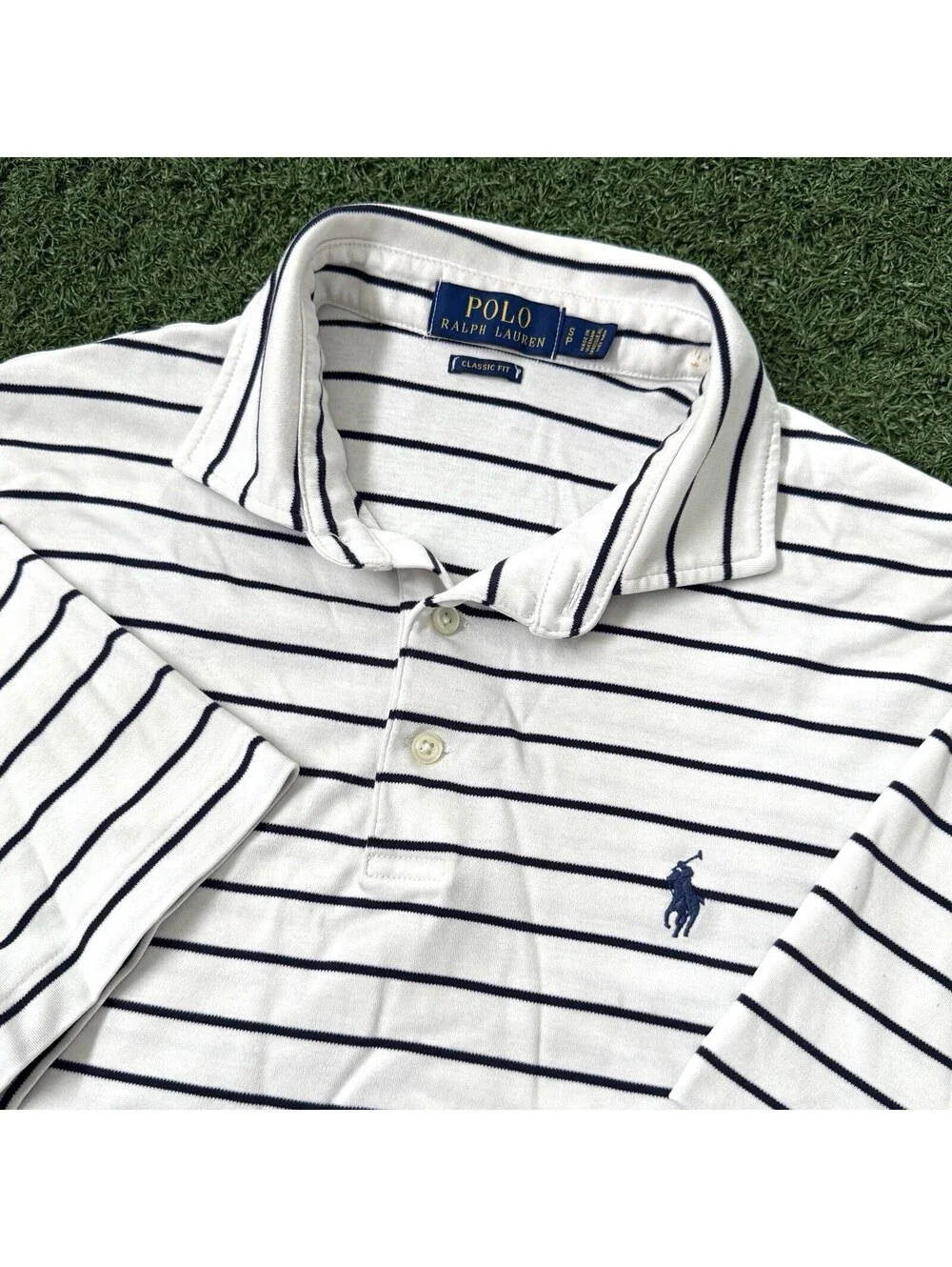 Polo Ralph Lauren Men S Classic Fit White Navy Striped Polo Shirt Cotton Preppy
